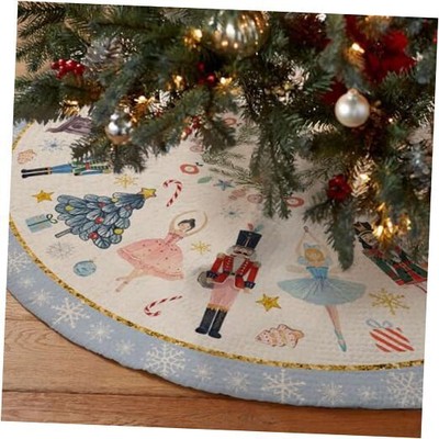  Christmas Tree Skirt Collar 48 Inch Nutcracker Snowflakes Xmas Trees Soft 