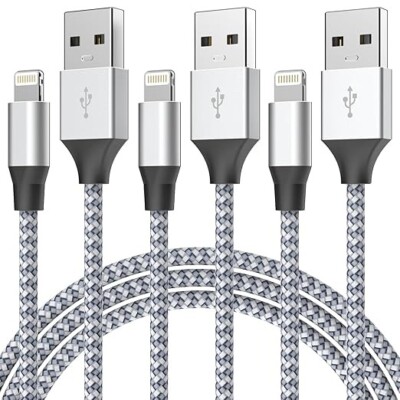 Durable iPhone Charger Cord 6FT 3Pack [Apple MFi Certified] Lightning Cable