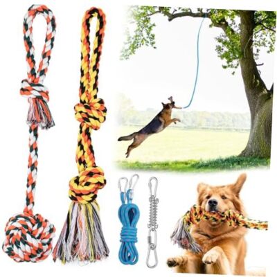 Dog Outdoor Bungee Hanging Toy Interactive Tree Tug Toy Rope w/Metal Blue