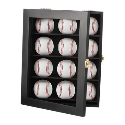 12 Wooden Baseball Display Case, Wall-Mounted Baseball Case, Display Cabinet 