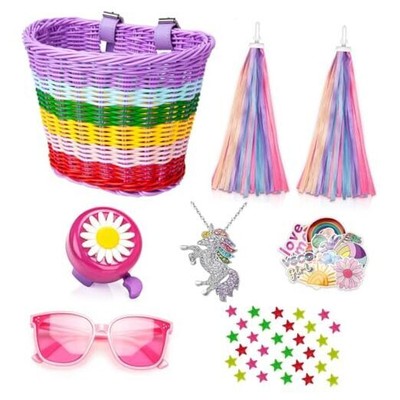 Kids Bike Basket for Girls,Handlebar Bicycle Basket with Unicorn Rainbow