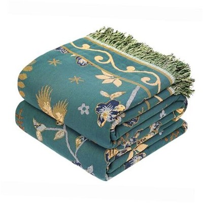 Boho 100% Organic Cotton Large Throw Blanket Ultra Soft 60'' x 80'' Flower-bird