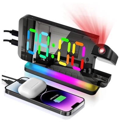 Projection Alarm Clock, 6.5'' Digital Mirror Projection Alarm Clock, 180° Black