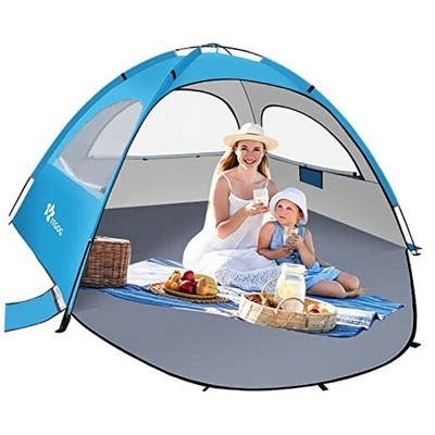 Beach Tent Sun Shelter for 3-4 Person, Lightweight Beach Tent with UV Sky Blue
