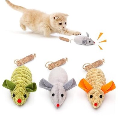 3pcs Squeak Mice, Interactive Catnip Silvervine Animals 8.0 Inches