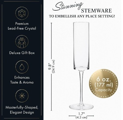 Champagne Flutes, Edge Glass Set of 4-Modern & Elegant, Lead Free Crystal