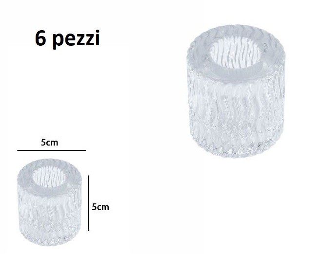 Set 6 Pezzi Porta Candele Portacandele In Vetro 5x5cm dfh