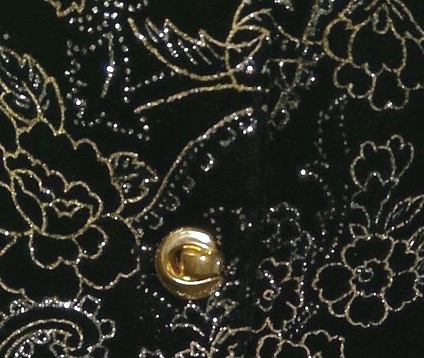 Joanna womens jacket size S evening holiday black velvet silver sparkly paisley
