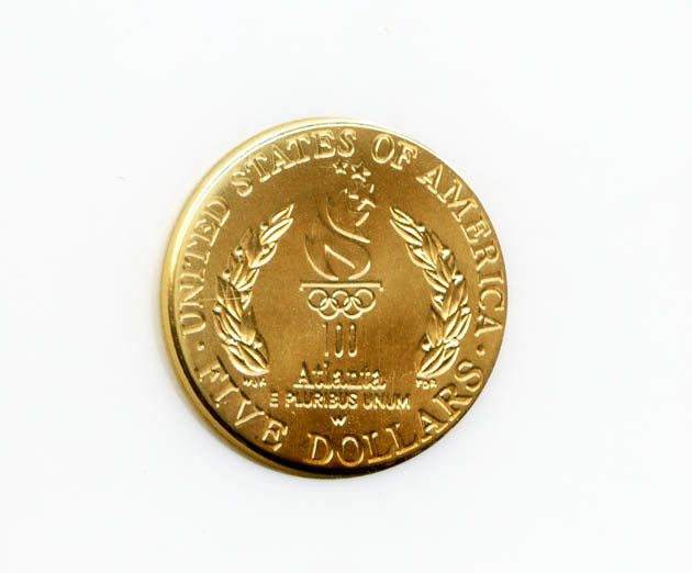 1996-W Olympics $5 Gold Flag Bearer MS70 NGC   POP: 398