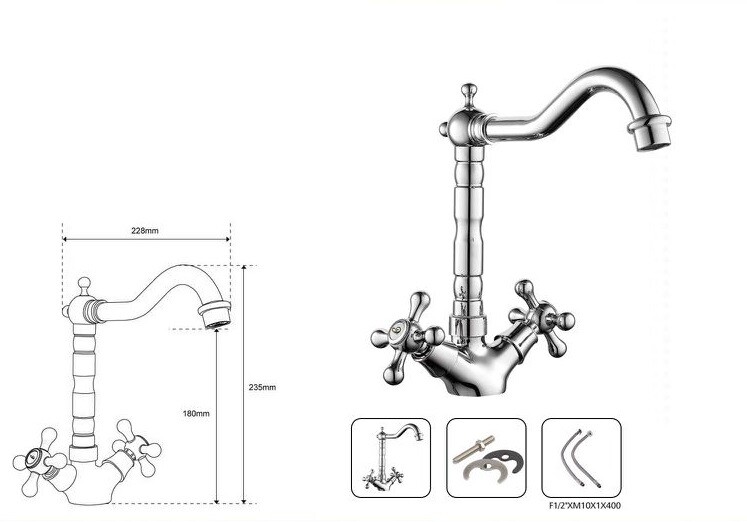 Miscelatore Rubinetto Manopole A Croce Cucina Lavello Ottone Roma 69370 dfh