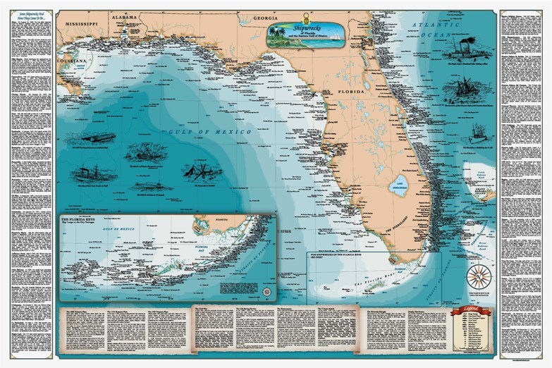 Florida and the Eastern Gulf of Mexico Shipwreck Map Chart-Nautical print poster