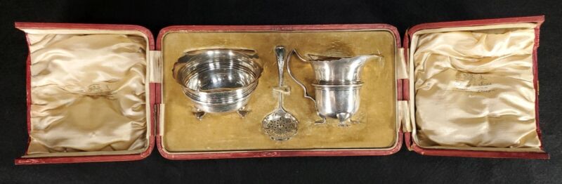 Antique 1902 English Sterling Silver Tea Set Presentation Case Signed A. & J.Z.