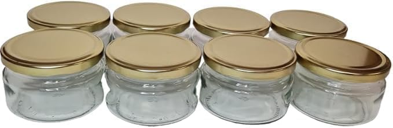 16 Pack 250Ml Clear Glass Jars with Gold Airtight Lids - Low Profile Canning Con