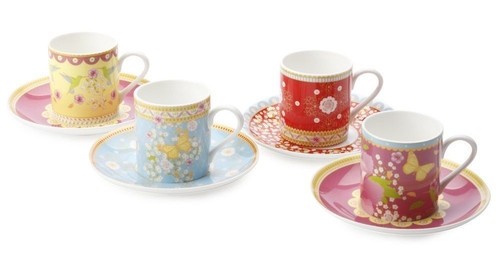 Tasse à Thé Et Soucoupe En Céramique - Motif Fleurs Iris Violet - 250 Ml - Lavable Au Lave-vaisselle - Cadeau élégant - 2