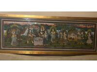 Very Large Hand Painted Indian silk Painting Framed in a stunning gold Frame