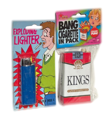 BANG CIGARETTE PACK EXPLODING LIGHTER Smokers Set Fake Gag Trick Prank Joke Loud