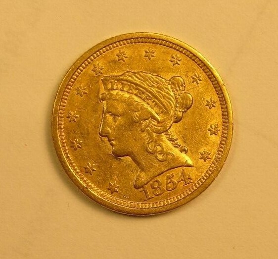 1854 $2.5 Gold Liberty Head Quarter Eagle, Choice AU