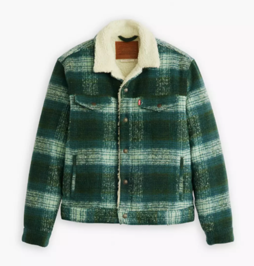 Levi's NWT Plaid type III sherpa trucker jacket Aquifer-Blue Size