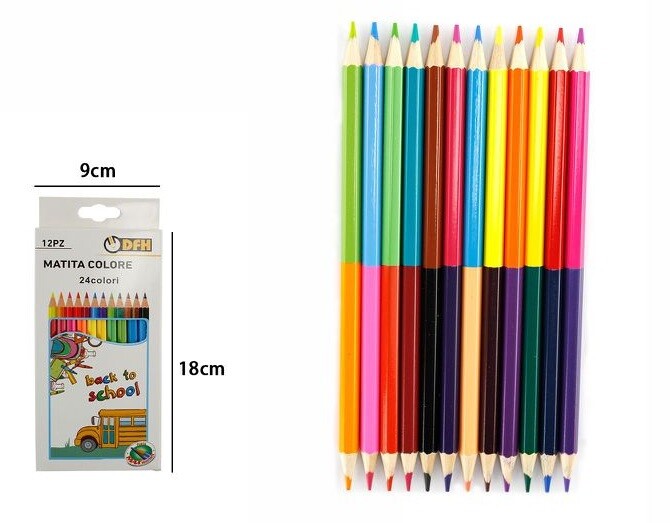 Confezione 12 Matite Colorate Doppia Punta 24 Colori Scuola Bambini dfh