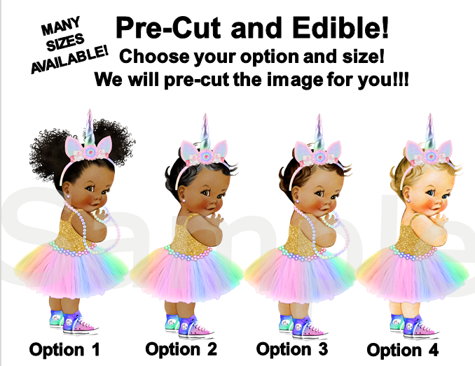 Princess Unicorn Baby Girl EDIBLE Cake Cupcake Toppers, Unicorn Baby Cake Afro