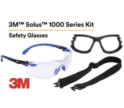  3M Solus 1000-Series Safety Glasses Kit, Clear Anti-Fog Lens, W/ Gasket, Strap