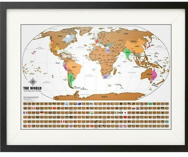 LandmassGoods Travel Tracker Map The World With Flags White & Gold 17 x 24 in.