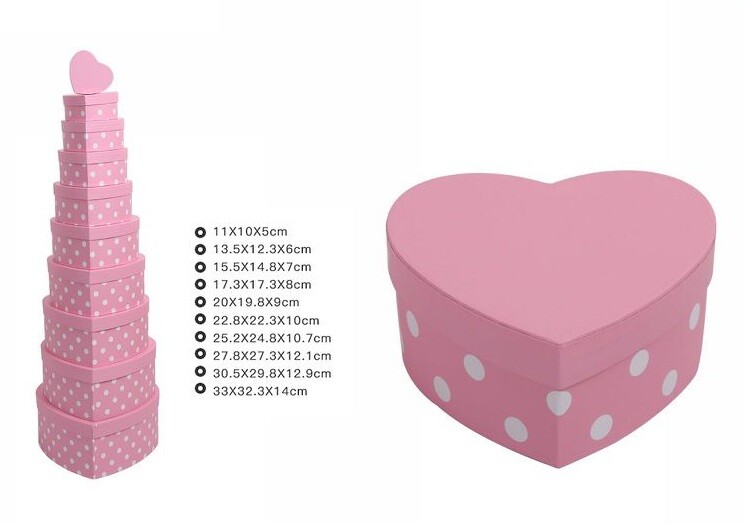 Set 10 Pezzi Scatole Box Per Regali Varie Misure Matrioska Forma Cuore Rosa dfh