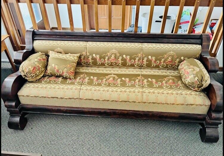 Antique 1800s Double Empire Sofa Couch Flame Mahogany￼ 83" RARE! ￼Spectacular!