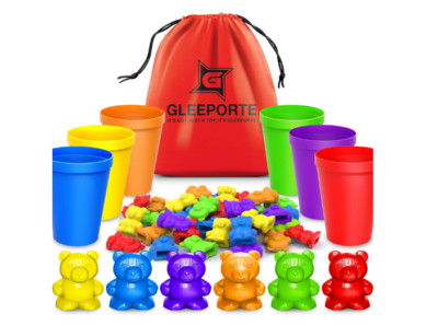 67-pc Rainbow Colored Counting Bears with Cups Sorting Educational Toys for Kids