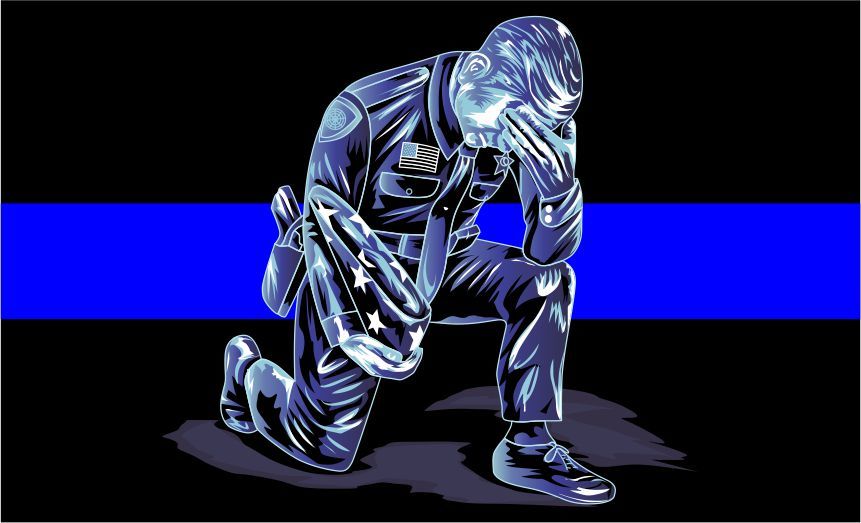 Thin Blue Line Decal - Kneeling Police officer Down Reflective - Various Sizes