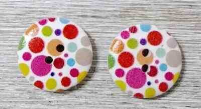 round flower wood Sewing buttons 2 Holes 3/4 inch red dots #2 set new