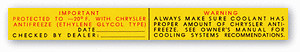 Mopar Dodge Plymouth Chrysler Radiator/Coolant Decal 1969 1970 1971 1972 1973 