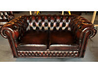 Oxblood leather Chesterfield 2 seater sofa...choice of 2