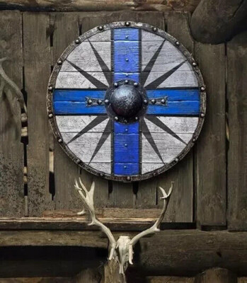 24'' Medieval Warrior Wooden Viking Round Shield Hallowen Gift Home Decor Shield