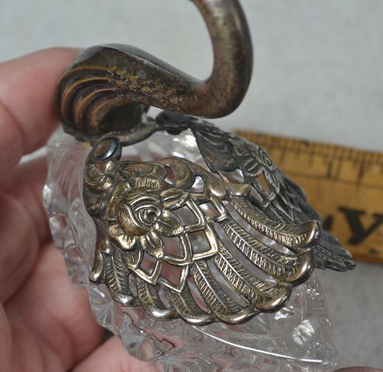 antique swan salt dish bowl glass silver original 19th c very good