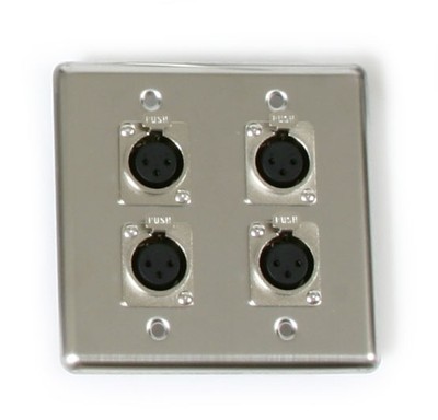 OSP Stainless Steel Studio Audio Quad Wall Plate with 4 XLR Female Jacks
