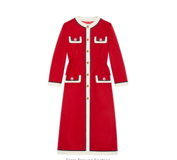 DEFECTIVE) GUCCI Red White Blue Trim Wool & Contrast Coat