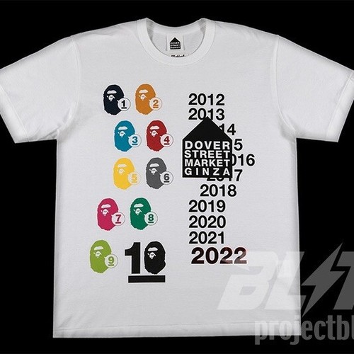 DOVER STREET MARKET GINZA X BAPE 10TH ANNIVERSARY TEE WHITE