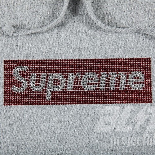 Pre-owned Supreme Ss19  Swarovski Box Logo Hooded Sweatshirt Heather Grey Size M 2019 In Gray