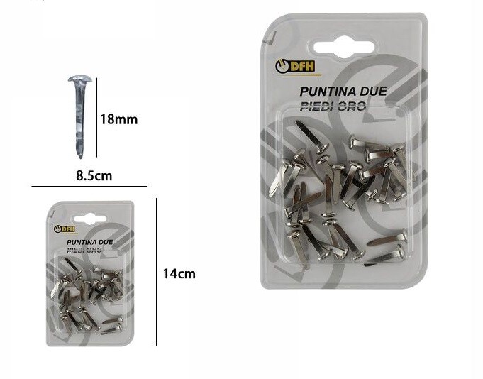 Confezione 30 Pz Puntine A Due Piedi Scuola Ufficio Silver 18mm dfh