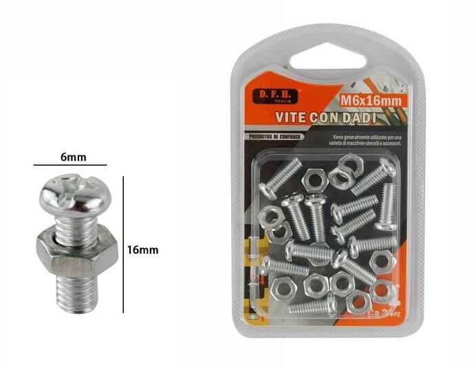 Confezione 12 Vite Con Dadi M6x16mm dfh