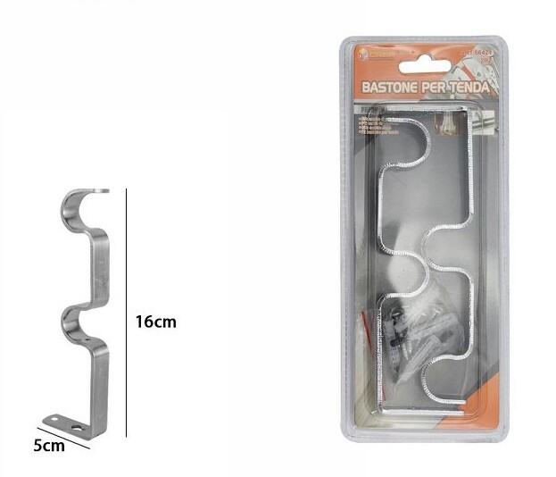 Coppia Staffe In Metallo Doppio Per Supporto Bastone Tende Tenda Grigio dfh