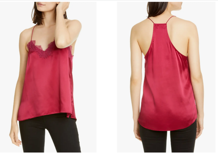 

НОВИНКА CAMI NYC Red Raspberry The Racer Шелковая майка на бретельках с кружевной отделкой  4/6, Красный