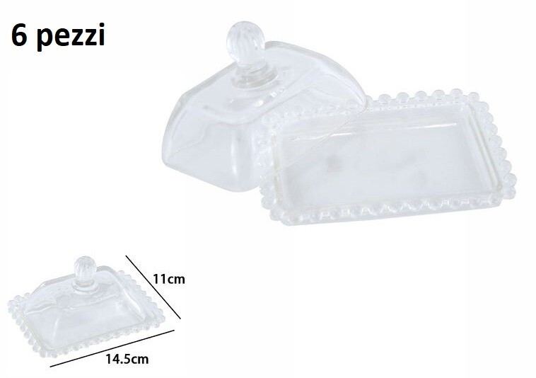 Set 6 Pezzi Porta Caramelle In Vetro Rettangolare Bomboniere 11x14.5cm dfh