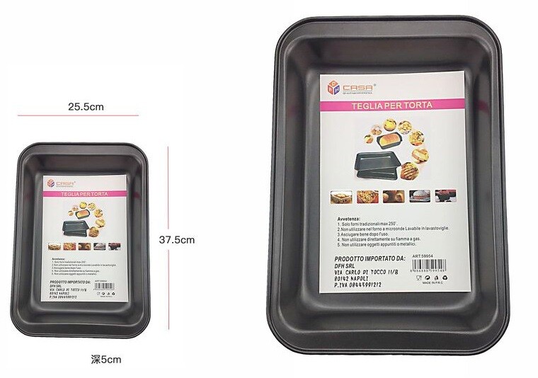 Teglia Tortiera Antiaderente Rettangolare Forno Dolce Salato 25.5x37.5x5cm dfh