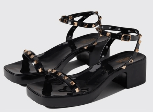 mia MIA Sandals Womens Size 7 Black Studded Chunky Heel Y2K | eBay
