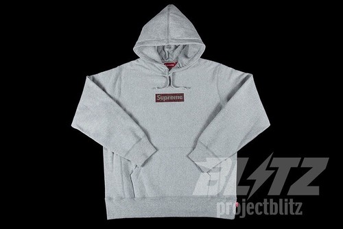 Pre-owned Supreme Ss19  Swarovski Box Logo Hooded Sweatshirt Heather Grey Size M 2019 In Gray