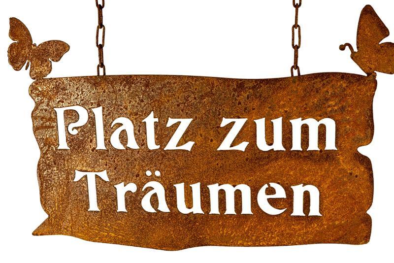 Rost Schild Platz zum Träumen 31x46 cm Edelrost Gartendeko Spruch Hängeschild
