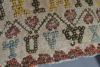 antique sampler unframed counted cross stitch letter numbers primitive original 