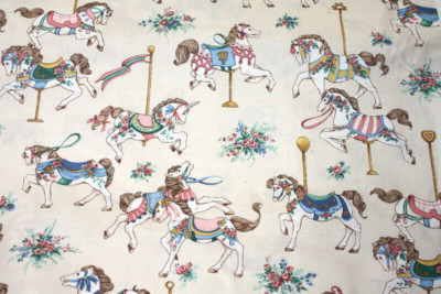 VINTAGE VIP CAROUSEL PRINT ON TAN - 100 % COTTON FABRIC